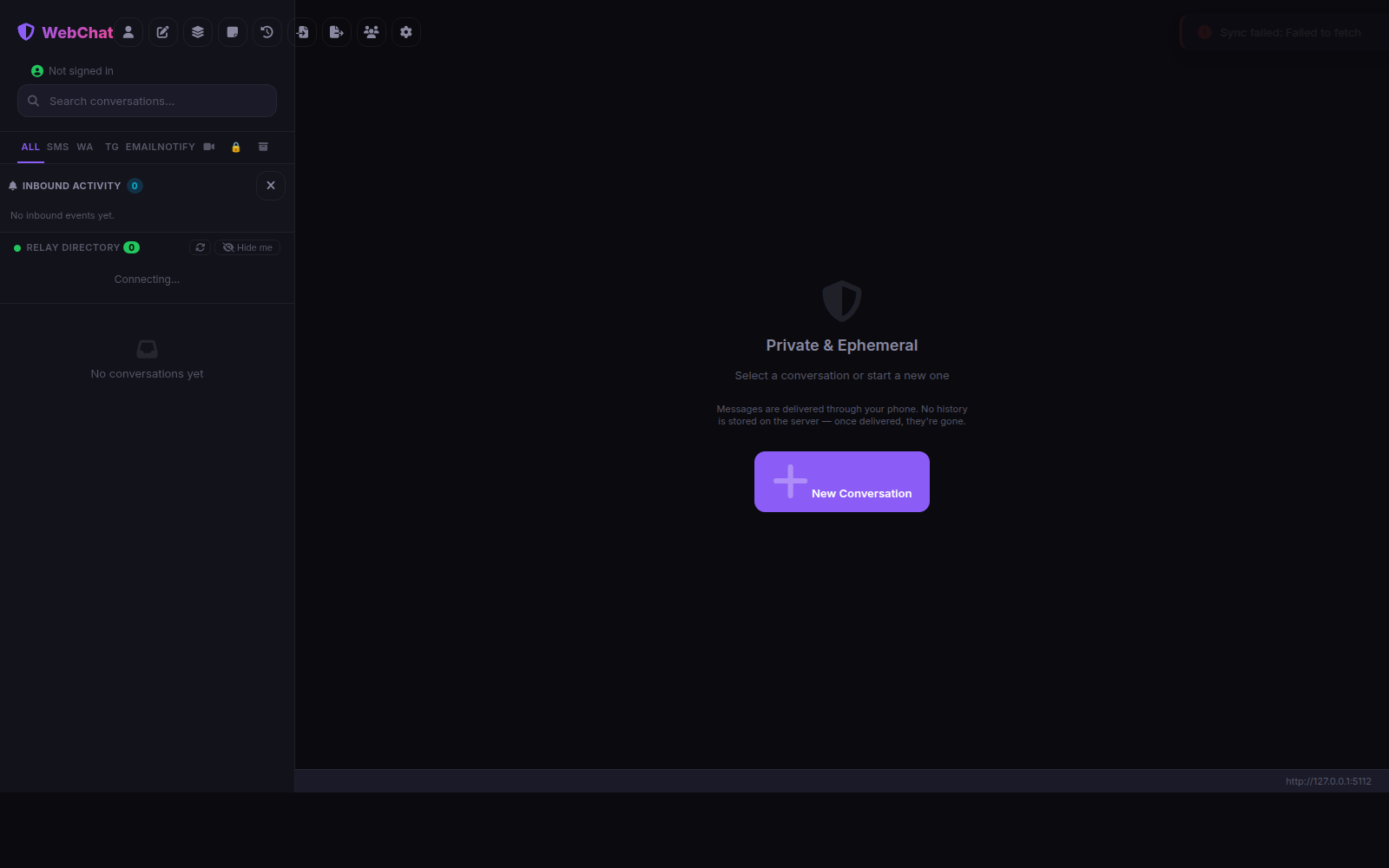 WebChat with directory, AI sessions, groups, voice, files, video calls, and private relay support.